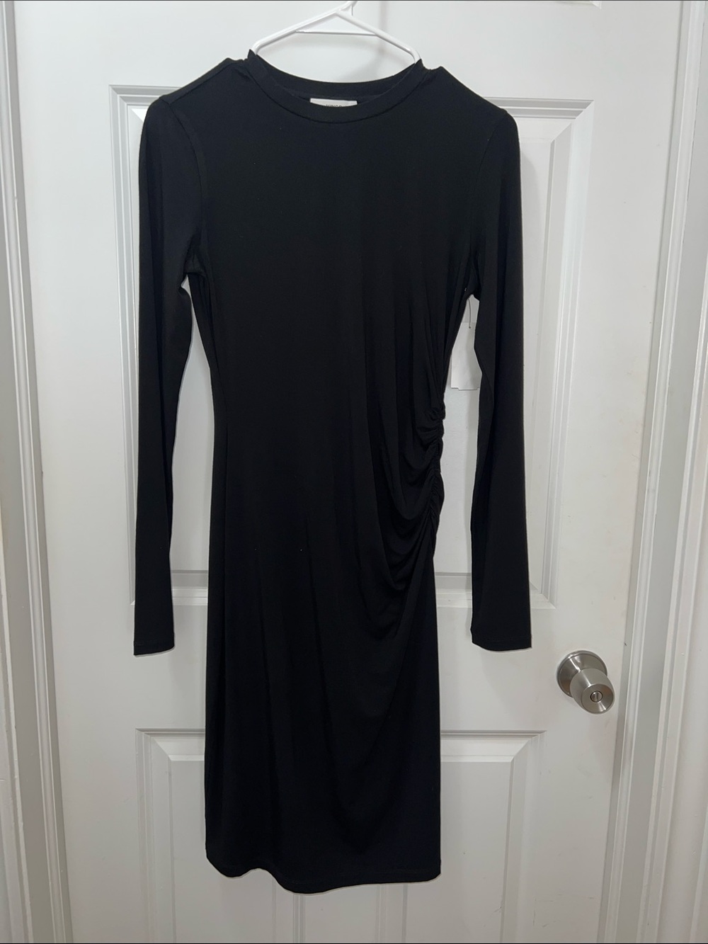 Vince Black Long Sleeve Side-Ruched Knit Dress